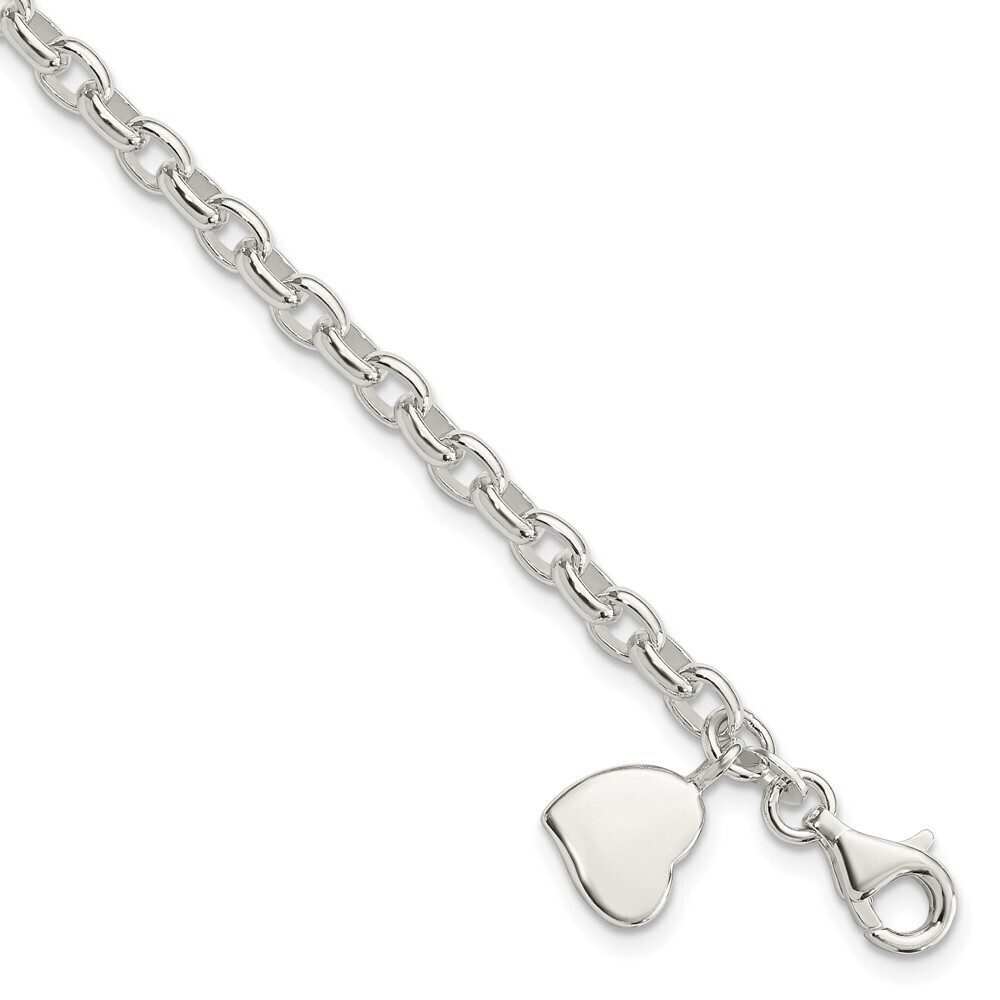 Sterling Silver Oval Rolo With Solid Engraveable Heart Bracelet